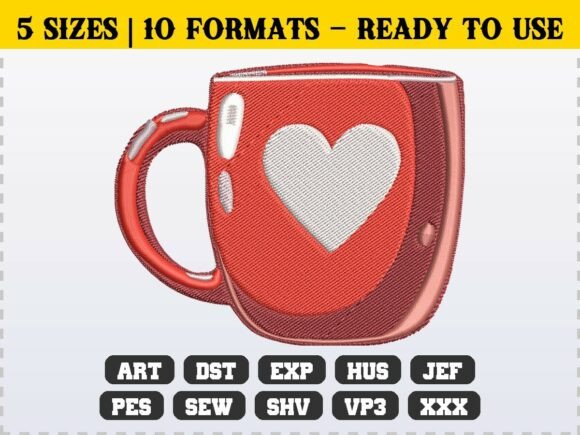 Review: Love Heart Coffee Mug Embroidery Design